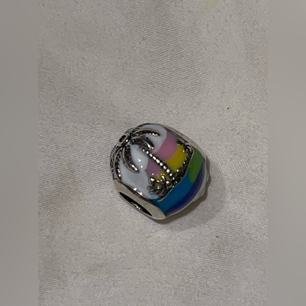 Colorful Sterling Silver 925 Palm Tree Beach Scene Charm